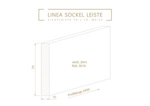 Sichtleiste weiß für bündige Sockelleiste, 10x70mm, 2,4m