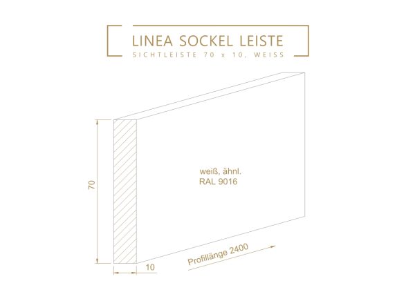 Sichtleiste weiß für bündige Sockelleiste, 10x70mm, 2,4m